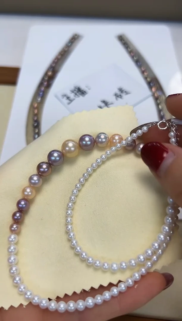 项链银S925镶嵌淡水珍珠塔链