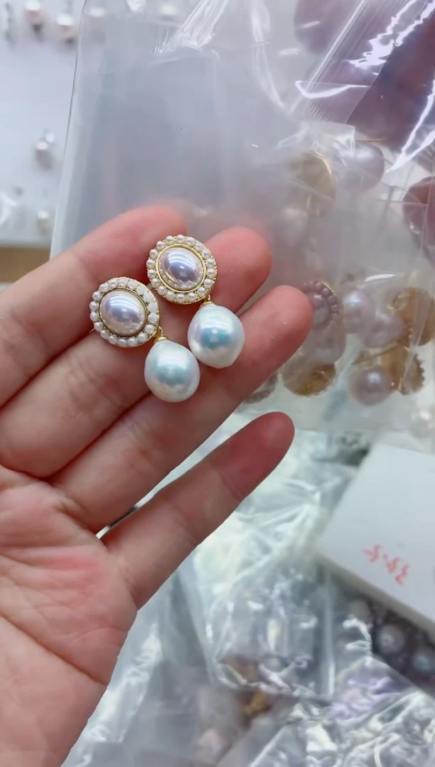 合金淡水珍珠耳饰多样性发其一，非无暇