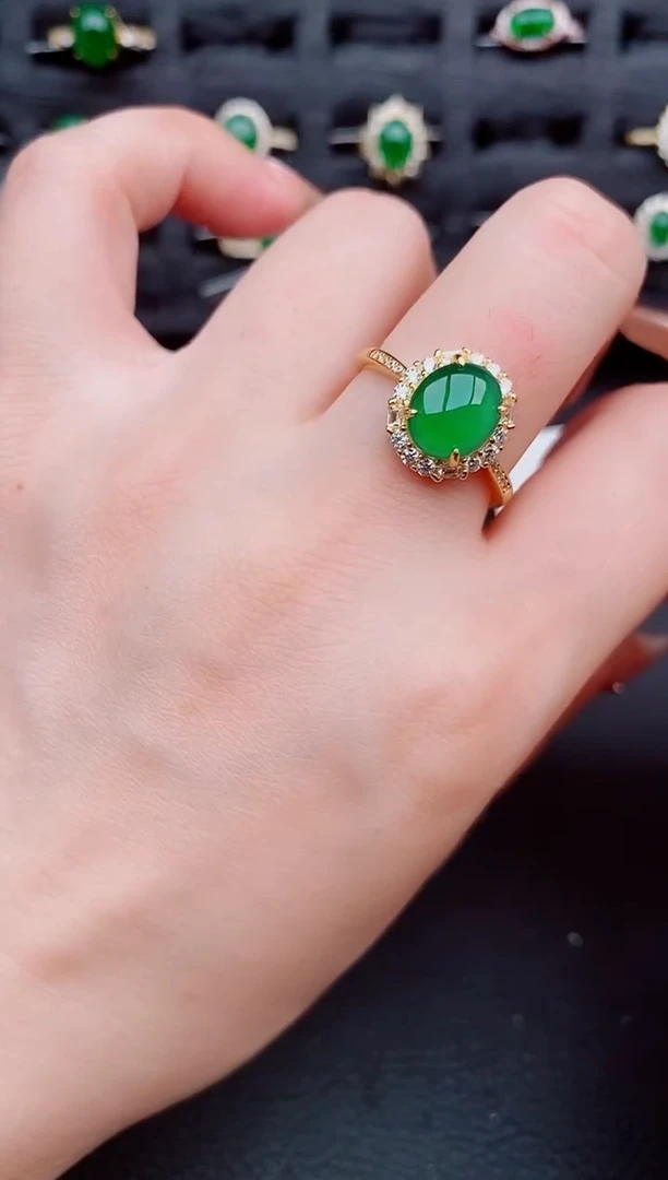 翡翠戒指银S925镶嵌天然a货翡翠224