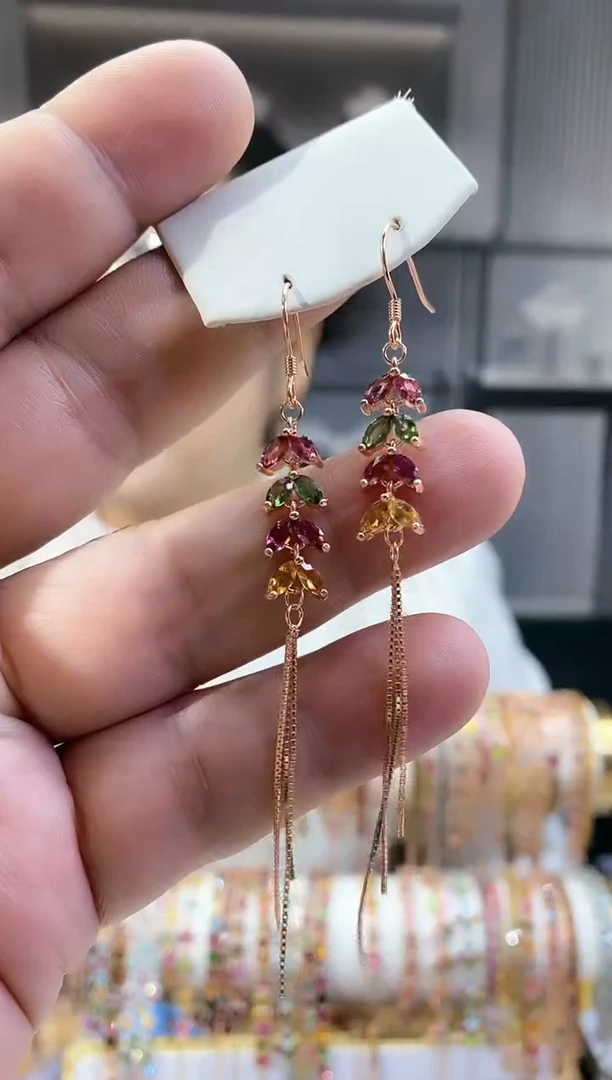 银S925镶嵌耳钩碧玺345354354345345534