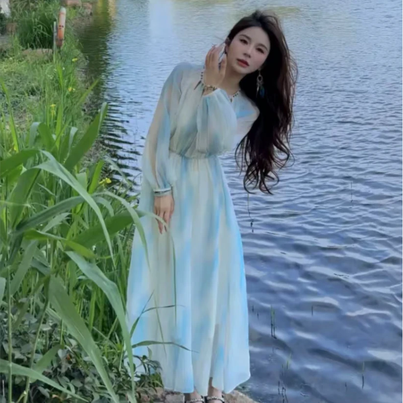 25款夏季新款甜美法式优雅度假长裙2526
