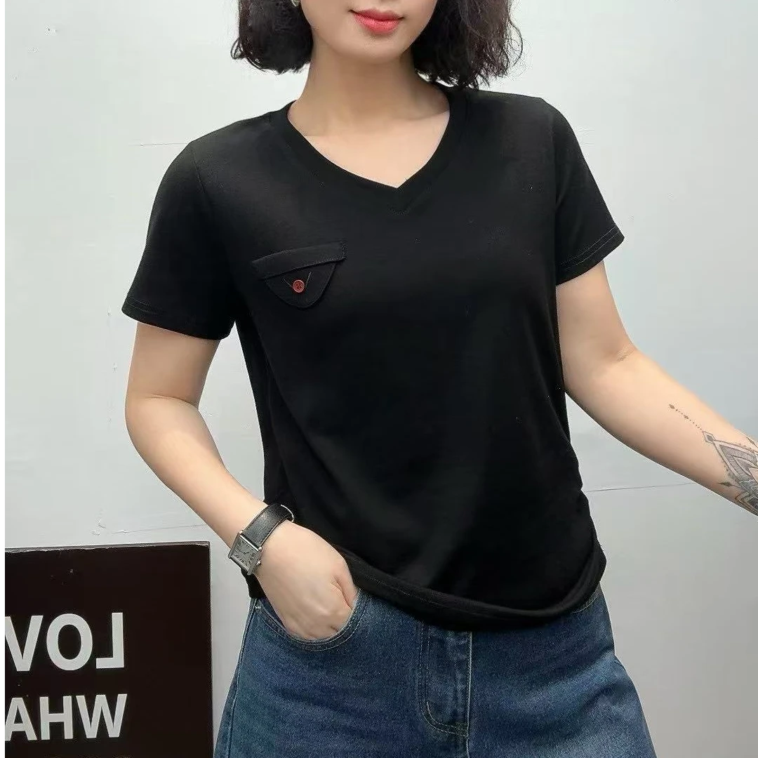 B12夏季新款简约百搭韩系V领短袖T恤