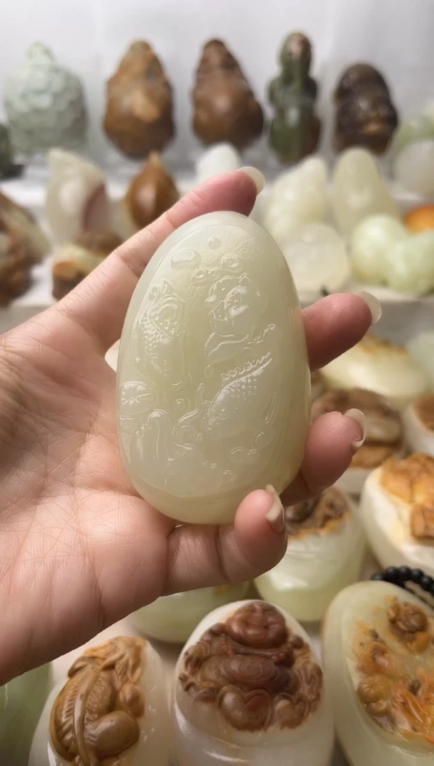 石材古青石棉纹正常不退换荷花鱼