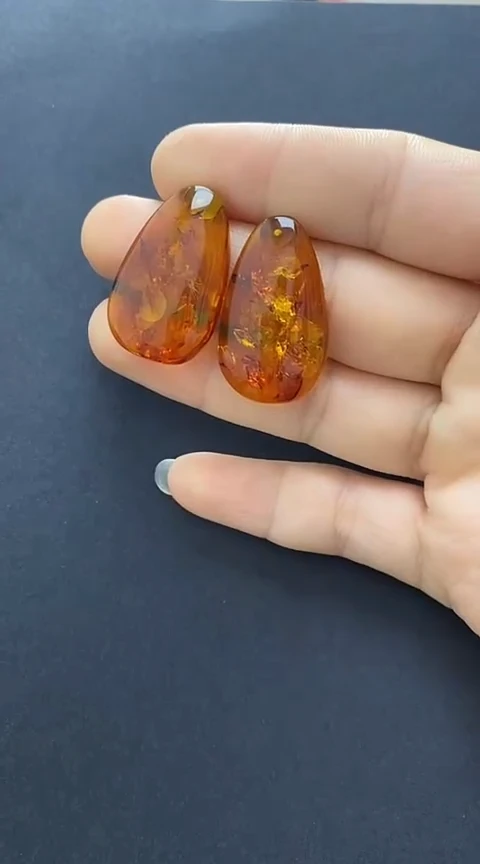 【闪购商品】琥珀裸石银S925镶嵌琥珀耳钉