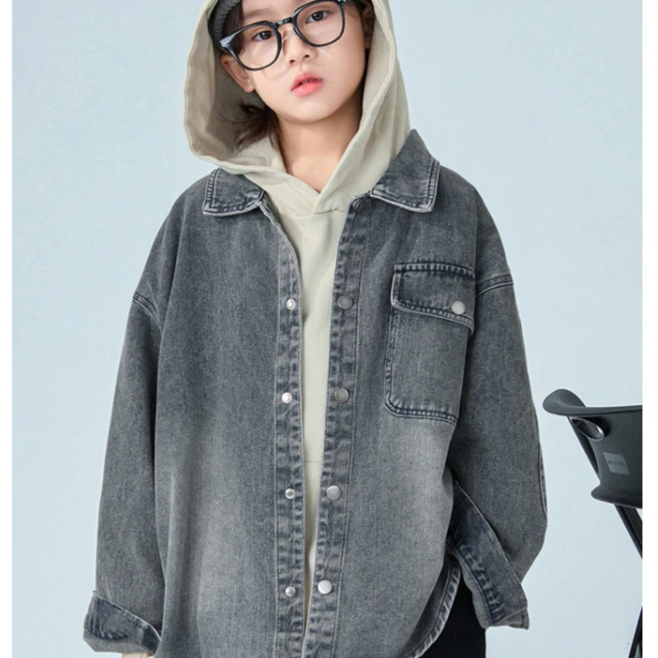 男童牛仔衬衫春秋款2025新款儿童春装大童春季衬衣长袖男孩潮帅气