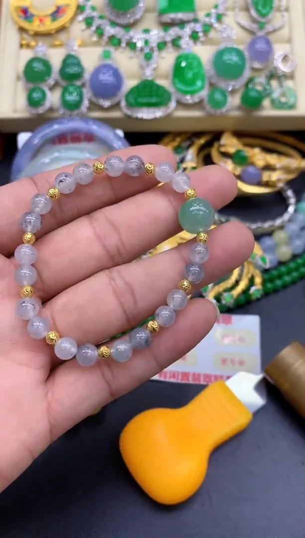 足金镶嵌手链翡翠375-中国好珍宝