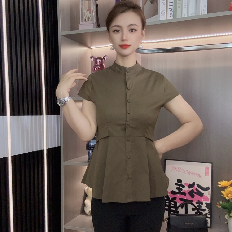 夏季常规款短袖衬衫女装单排多扣成人上衣显瘦洋气K5252