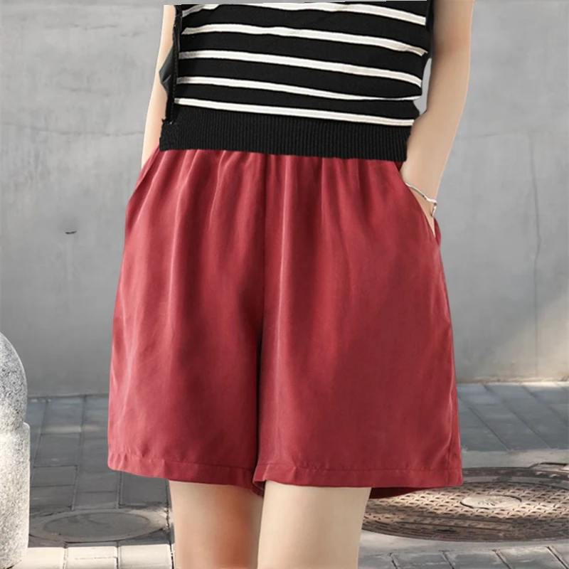 休闲外穿2025夏季重磅真铜氨丝女裤高腰显瘦垂感松紧腰阔腿裤短裤