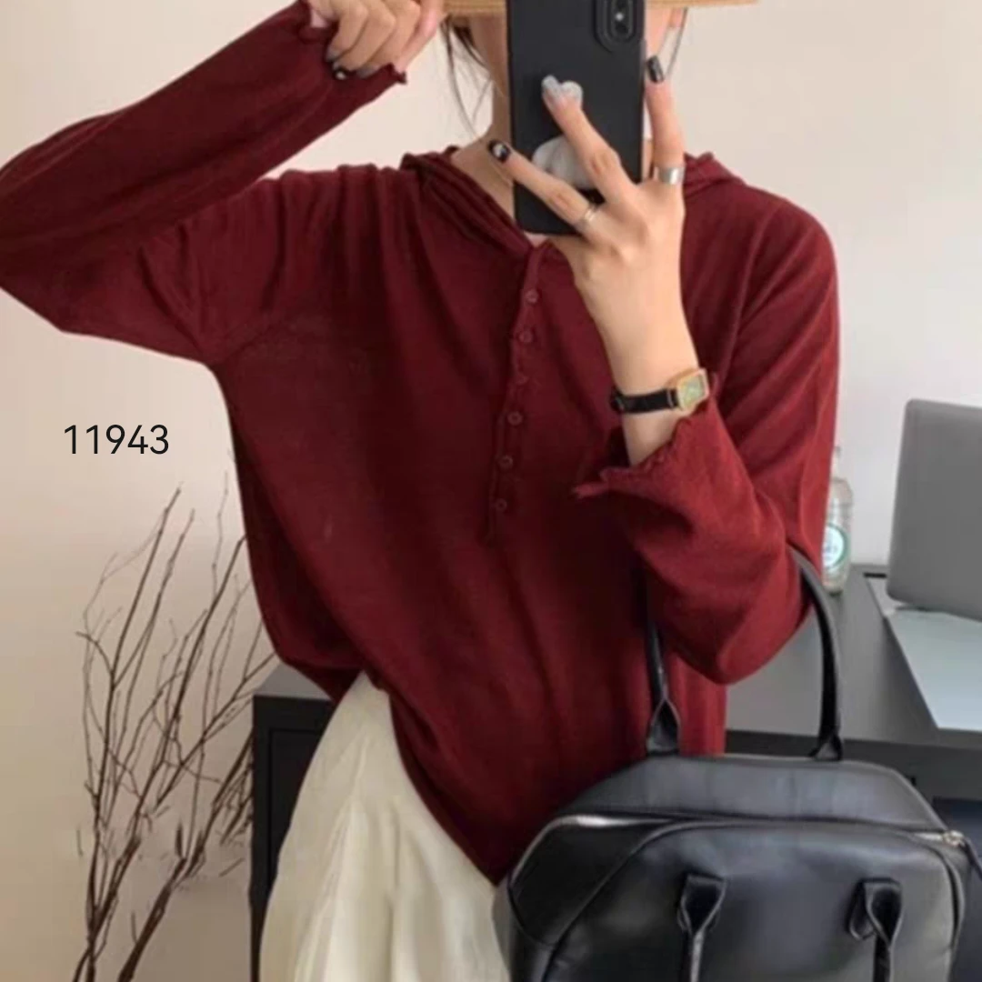 11943（部分无水洗唛，介意慎拍）WANGDAN新款半开木耳边帽衫