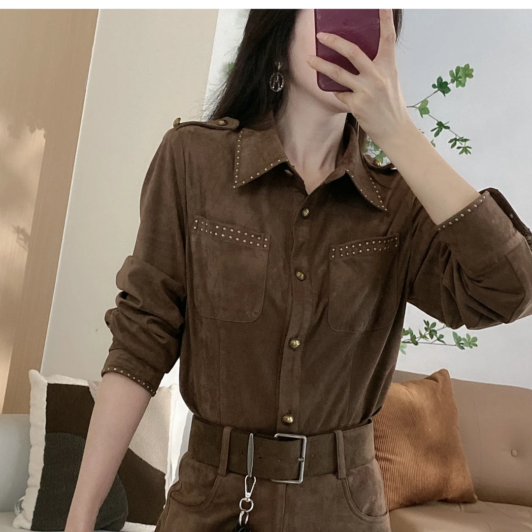 铆钉帅气上衣+阔腿裤两件套（YDDE）4113常规版加长版8453