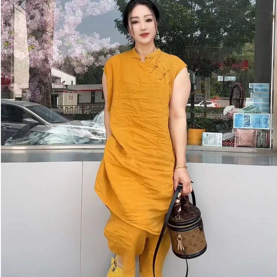 国风盘扣包肩亚麻套装(100-170斤）