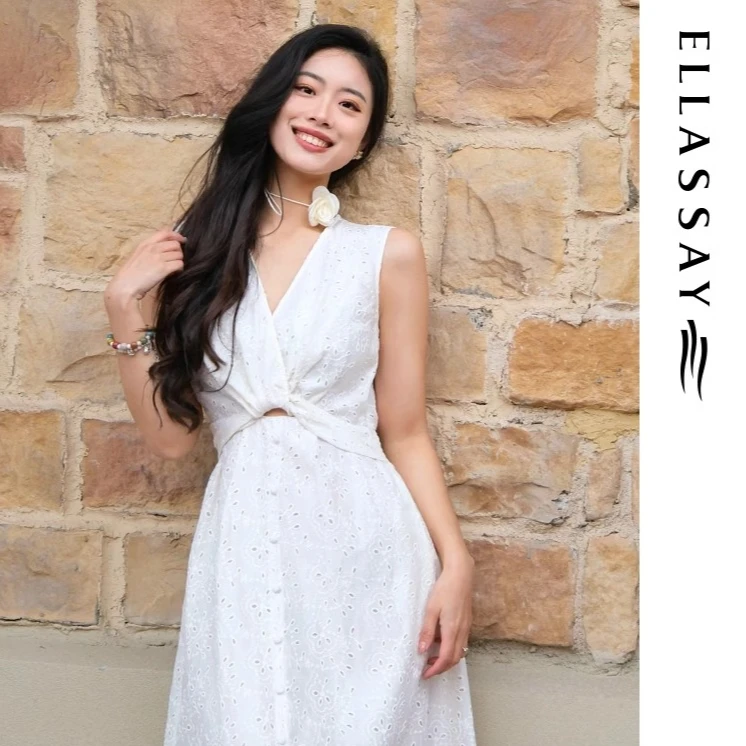 ELLASSAY歌力思2025早春新款提花绣花工艺小白裙EWB365Y06800
