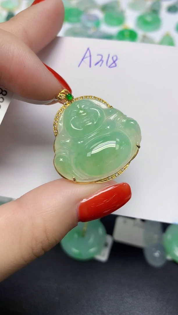 颈饰18K金镶嵌翡翠天然缅甸翡翠A货翡翠百元以上9元证书费自理