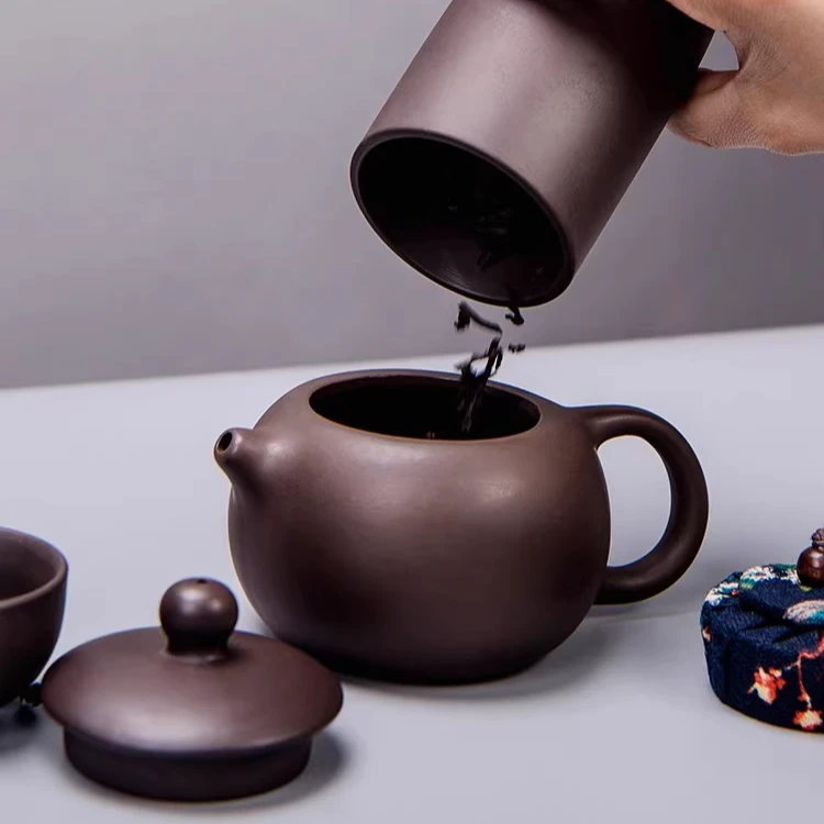 创意黑色紫砂壶西施壶手工陶瓷茶具旅行套X623
