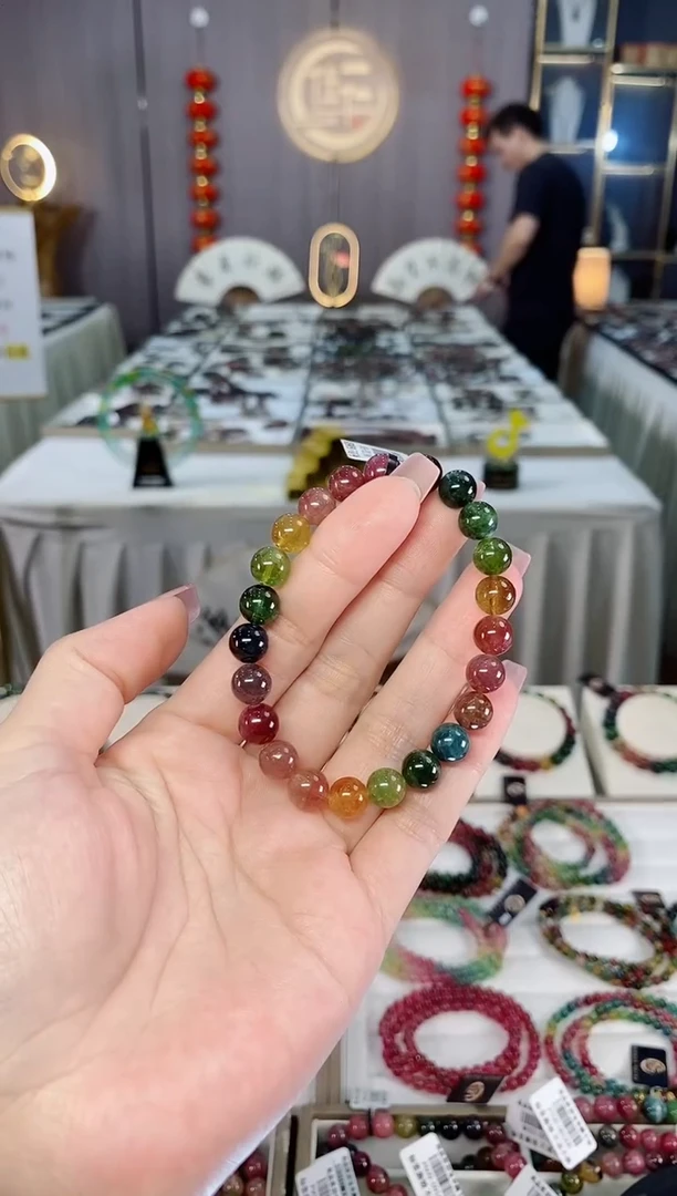 未镶嵌透体老矿碧玺彩虹单圈手串8mm+碧玺hon多样性发货一条