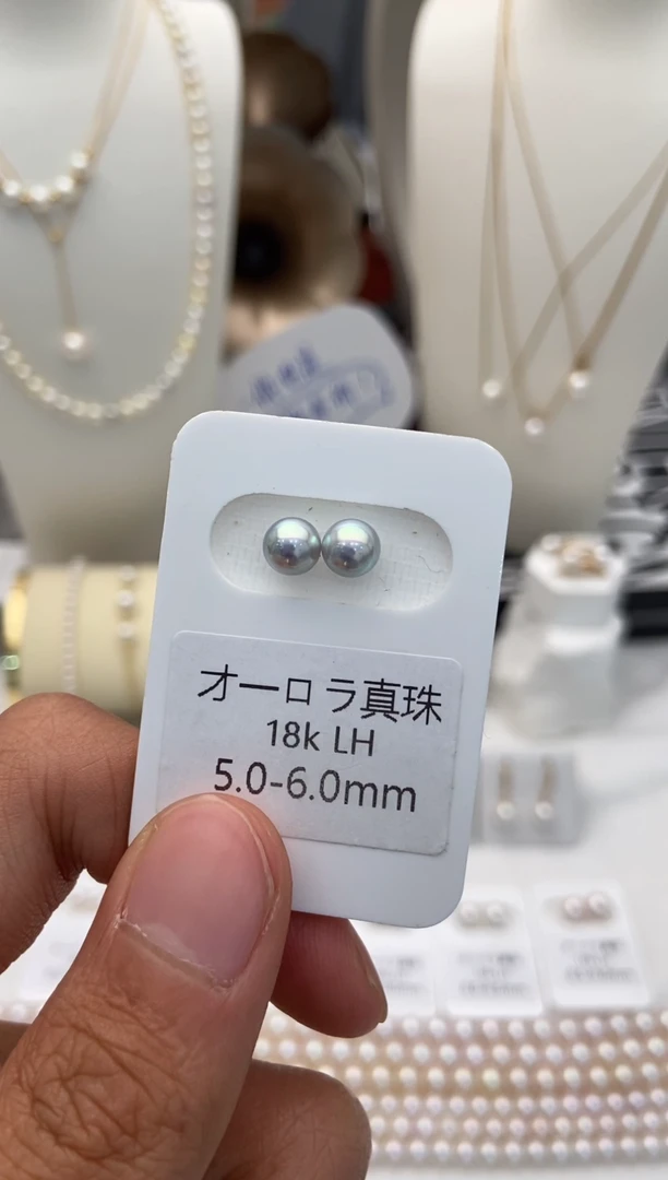 18K金镶嵌耳饰海水珍珠真多麻5.0-6.0mm