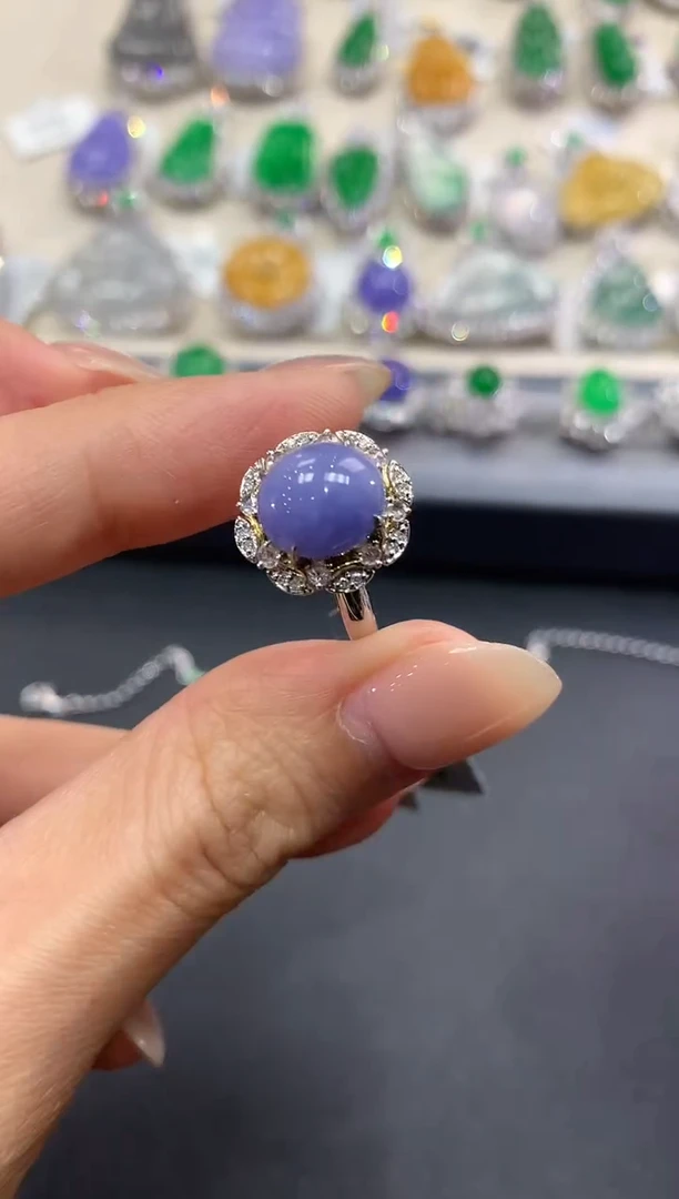 【闪购商品】翡翠戒指18K金镶嵌q49紫货有色差