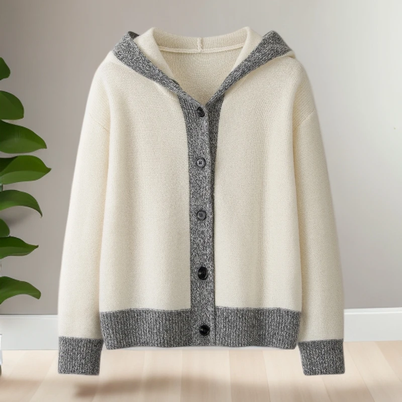 雍致-纯山羊绒连帽加厚休闲百搭时尚套头女开衫