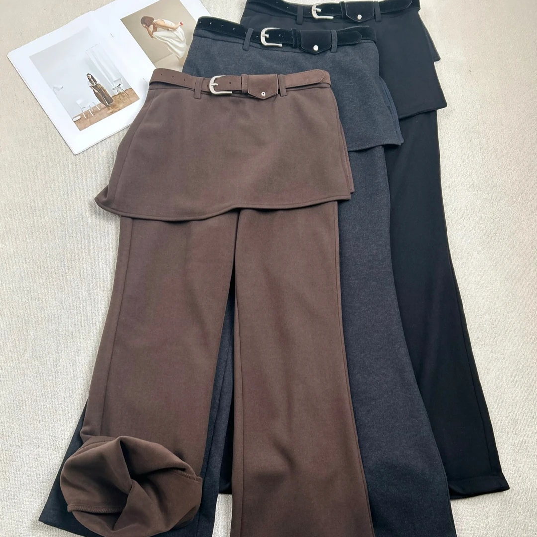 【XSY】腰带款皮帘微喇加厚款休闲气质感冬季时髦长裤