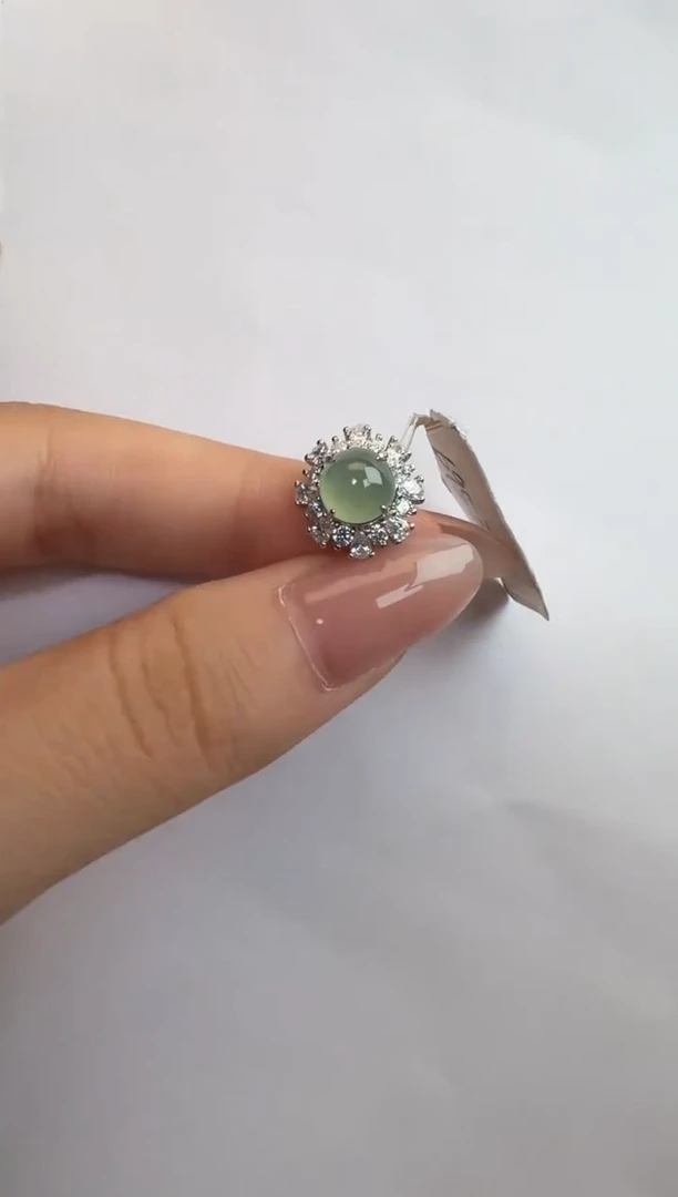 银S925镶嵌戒指翡翠通体925银镶缅甸A货翡翠戒指