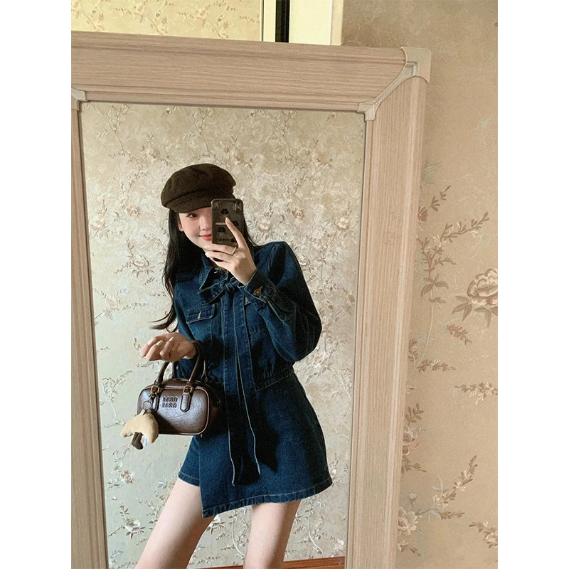 套装女士2025秋季韩版气质百搭系带长袖上衣高腰显瘦裙裤两件套