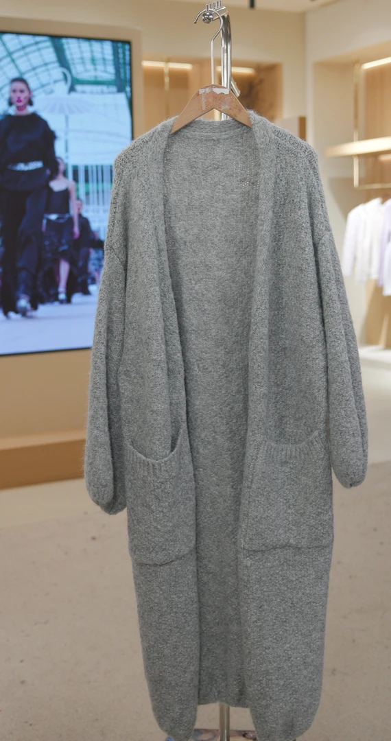 904-8809浅灰  气质长袖中长款针织风衣时尚休闲百搭