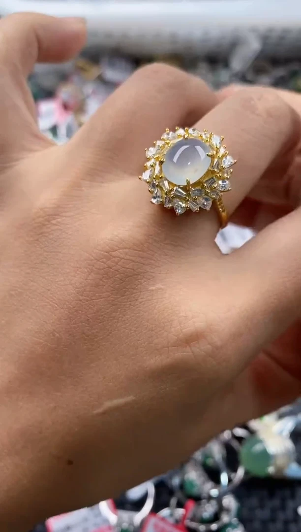 银S925镶嵌戒指翡翠444---9