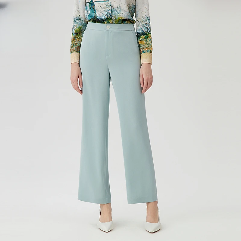 赢智尚湖水绿女裤中腰直筒裤干练提气职场装ZV02399