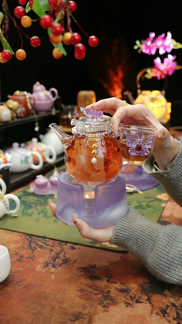 【闪购商品】紫色温茶台+茶壶+链子+杯子