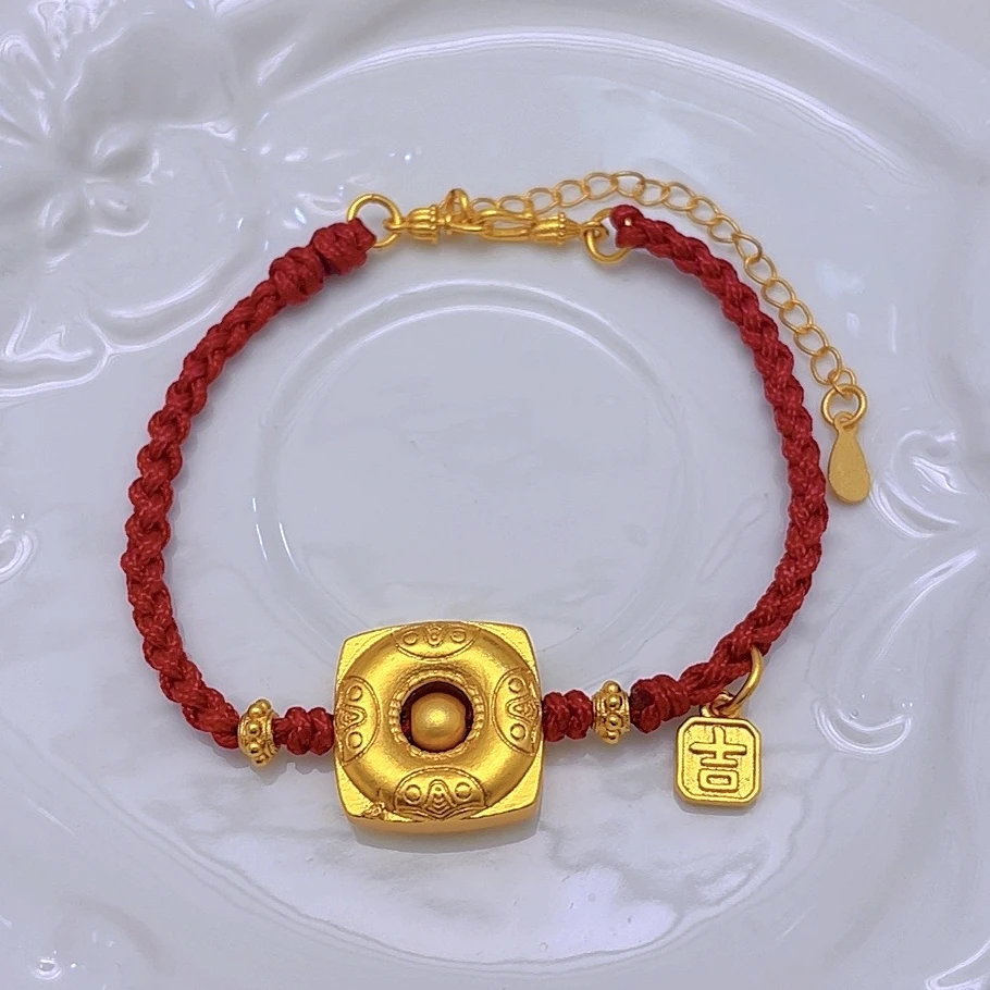 手链 1812-复古平安扣转运方牌手链手工编织红绳时尚