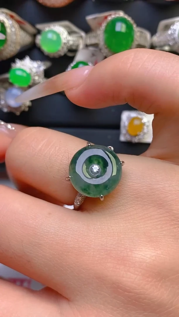 翡翠戒指银S925镶嵌天然