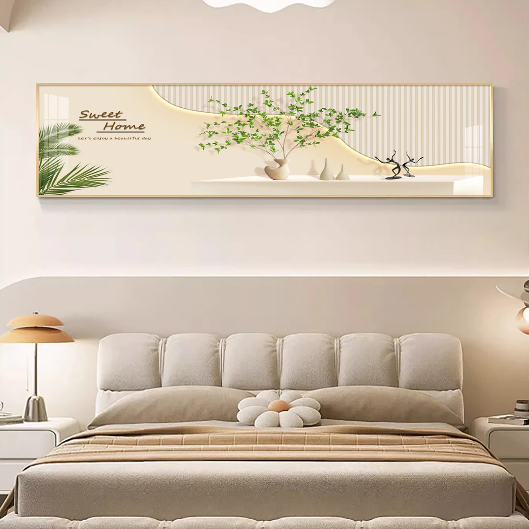 品兰清新绿植挂画卧室床头装饰画法式高级感铝合金壁画客厅挂画