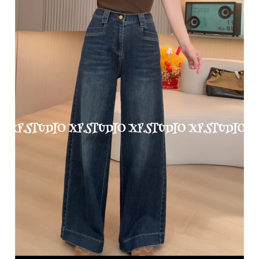 【小凤x定制】秋款显瘦百搭后松紧腰弹力牛仔阔腿裤