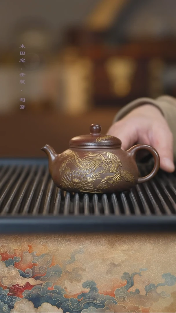 茶壶紫砂胭脂红柴烧天茶星紫泥凤穿牡丹180cc