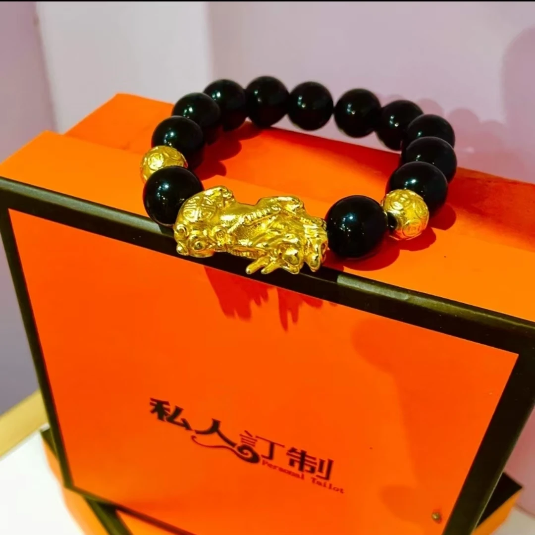 合金仿珍珠手链 男貔貅金手串潮流金镶嵌情侣气质珠宝精美经典