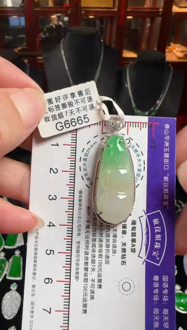 颈饰18K金镶嵌翡翠G6665富贵豆