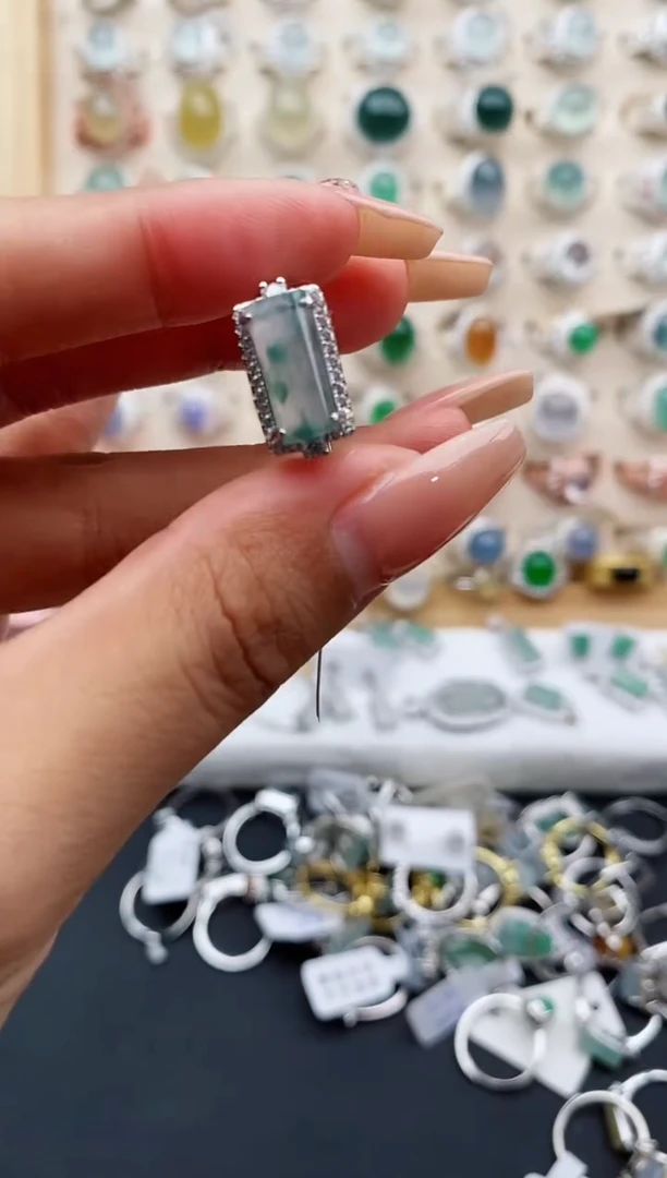 翡翠戒指银S925镶嵌?****e缅甸天然A货翡翠222  4-9