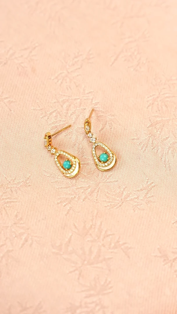 银S925镀金镶嵌绿松石耳饰耳钉