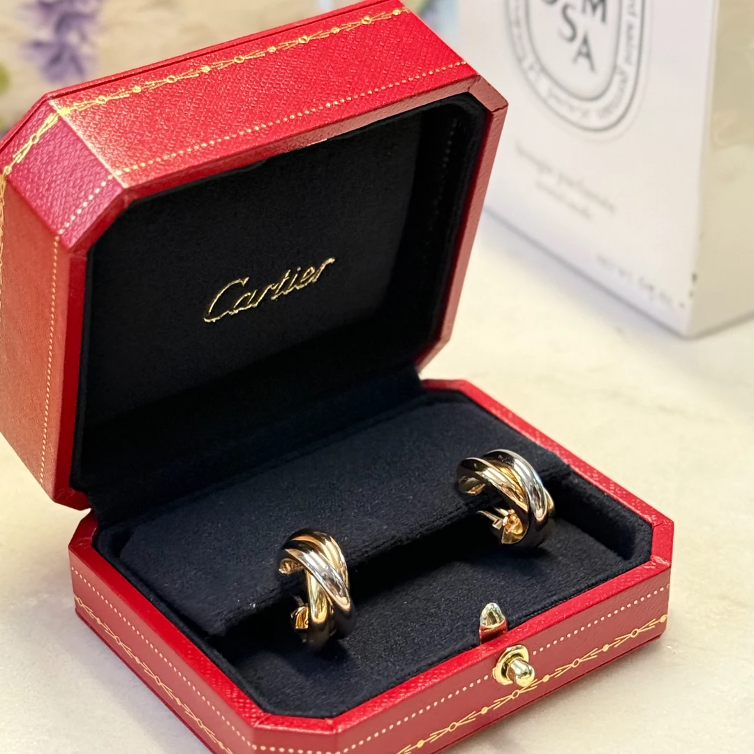 99新 Cartier/卡地亚 小花柳 trinity三环耳环大号18k玫瑰金24年