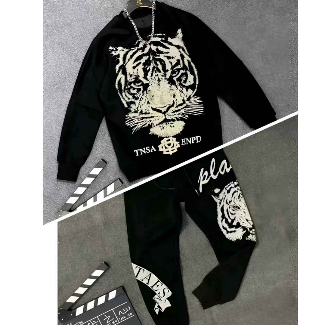 11821-128阔版老虎翅膀男女同款情侣卫衣套装时尚潮流休闲秋冬款