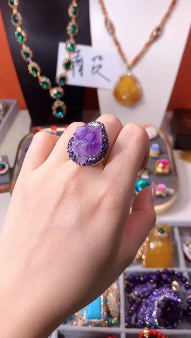 纯铜大理石紫色戒指