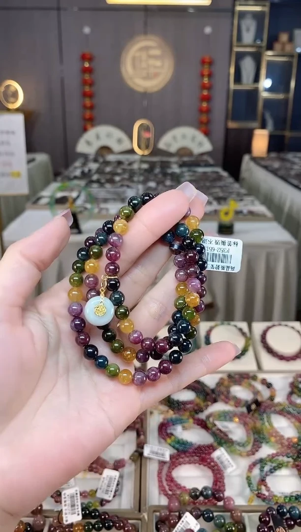 未镶嵌老矿碧玺彩虹三圈手串6mm+碧玺hon多样性发一条