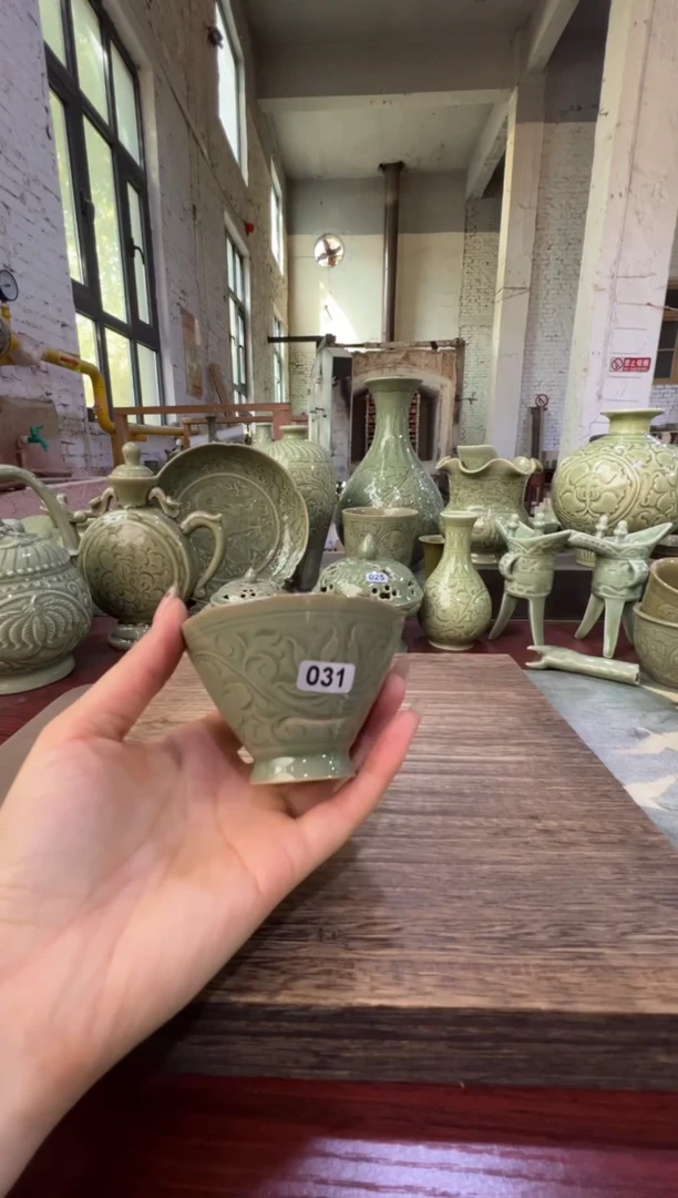 瑕疵耀州窑手工高足斗笠031