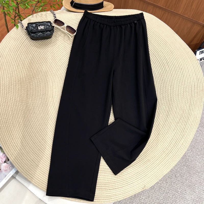 BIMEI大码窄版阔腿长裤透气2025新款休闲高弹力休闲裤高腰00648