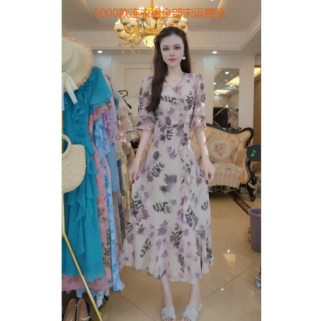 （赠送运费险）高端洋气质广州十三行碎花连衣裙女2025夏季A45297