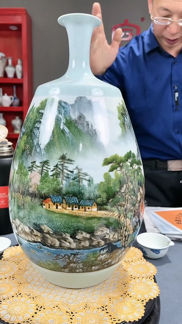 【闪购商品】官窑瓷画院772官窑瓷画院开窗山水赏瓶