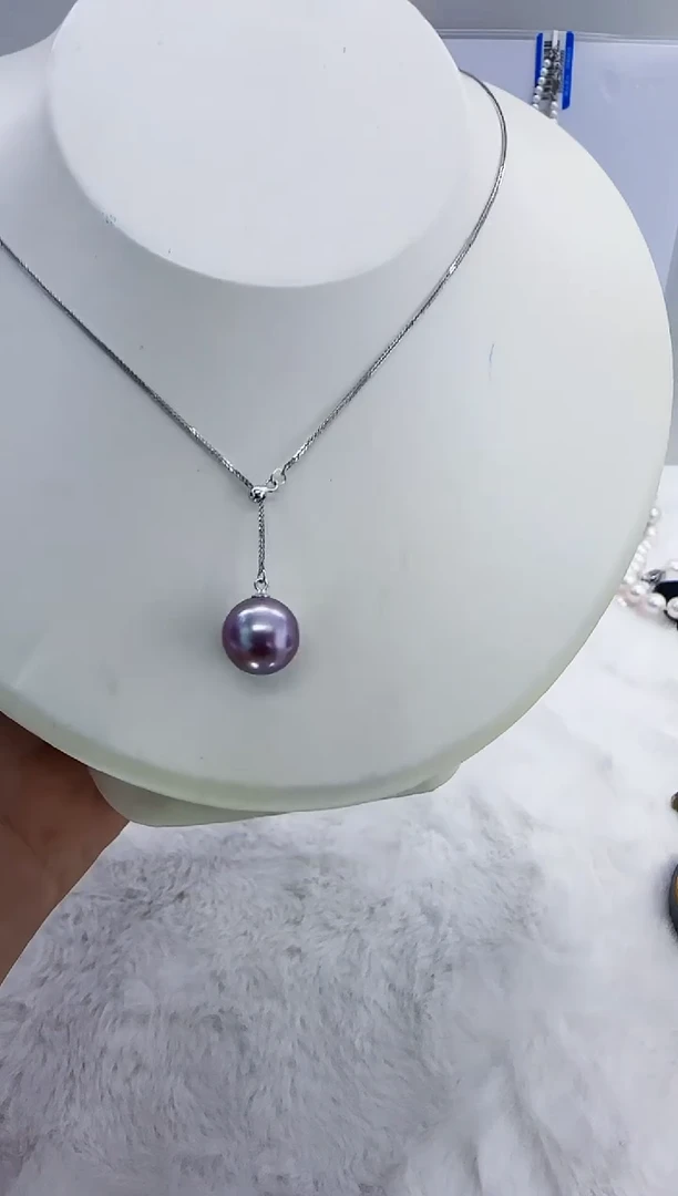 银S925镶嵌淡水珍珠DA紫珠y链12-13 y336
