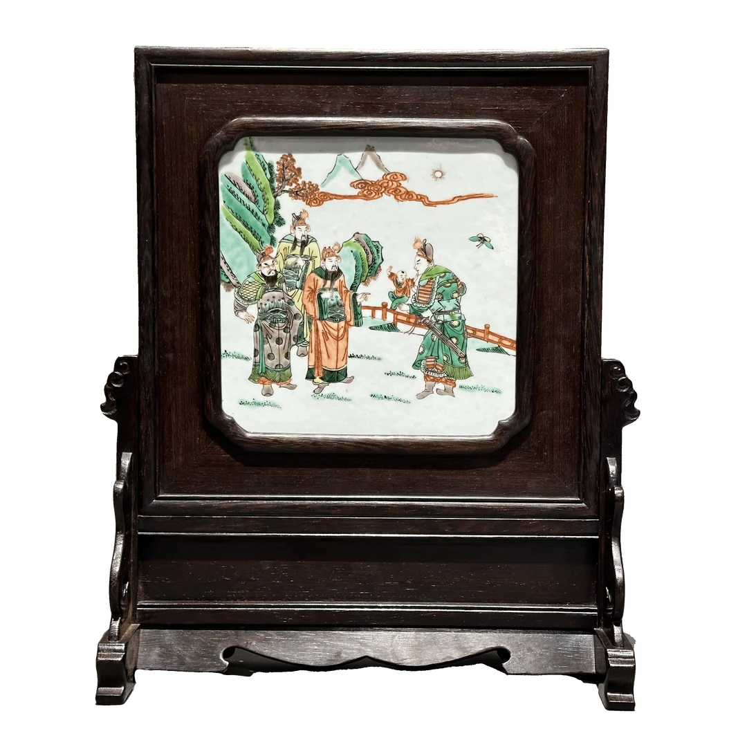 25150187y五彩赵云救阿斗文房屏风