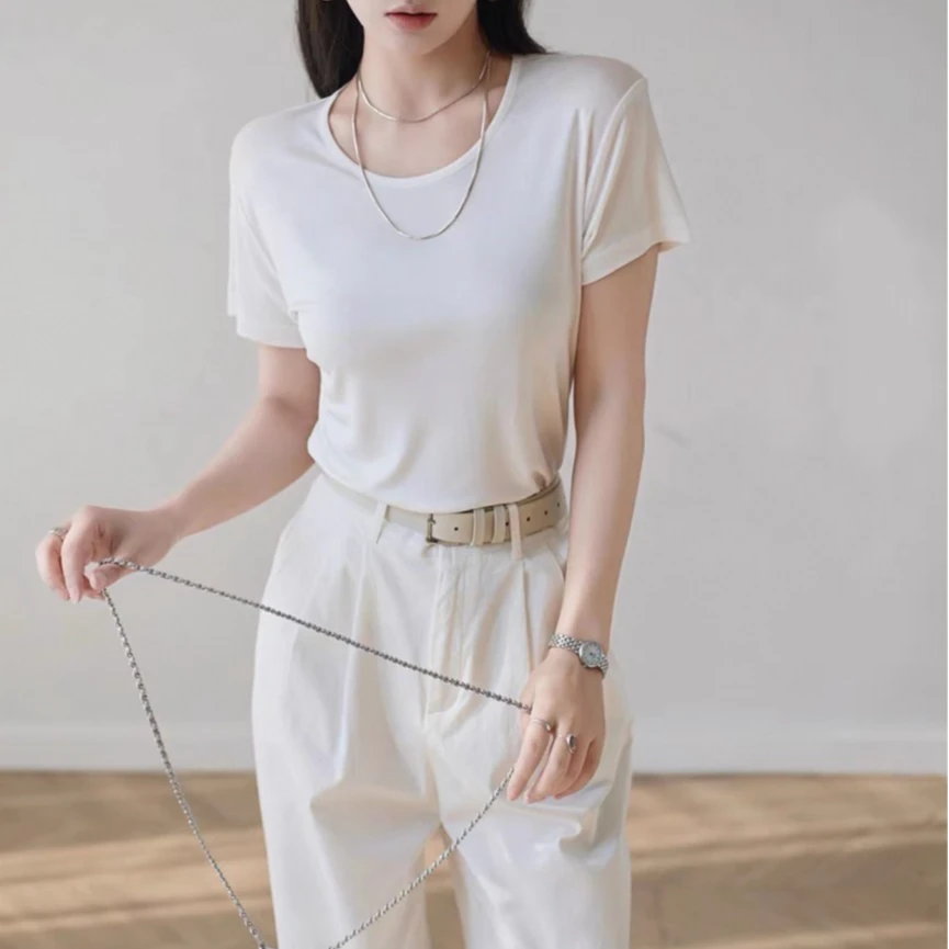 CHEN HENG 太阳 真丝桑蚕丝纯色简约夏季薄款针织女款T恤350