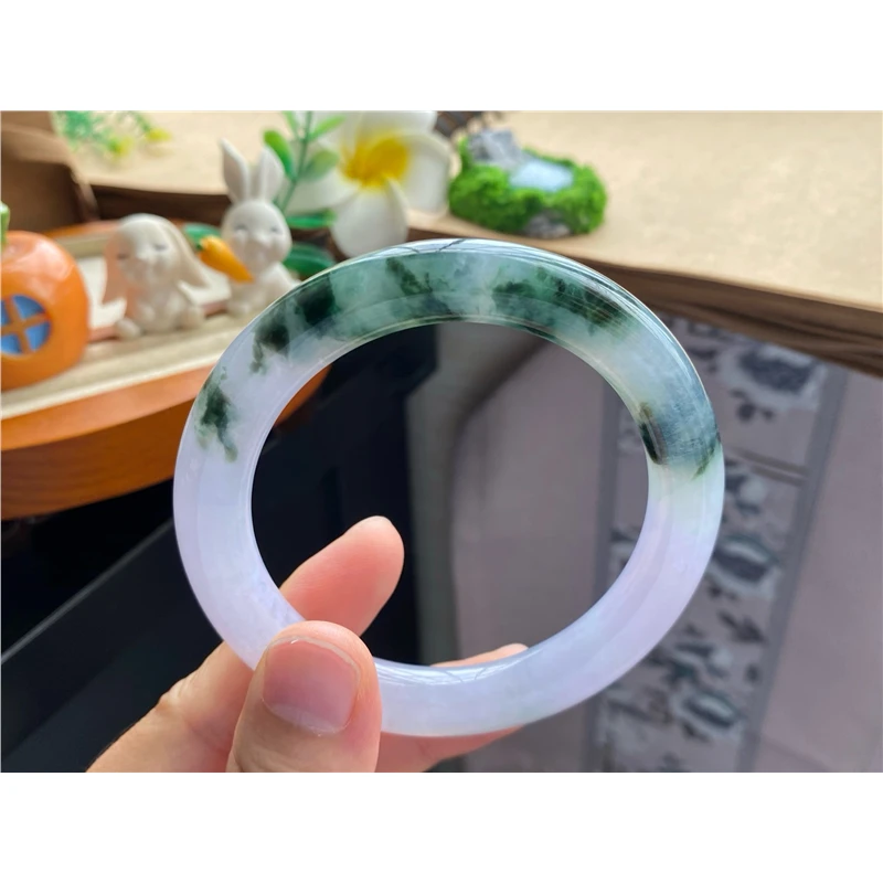 天然翡翠716批5635号57.4-10.1-10.3！圆条！水墨丹天然翡翠手镯